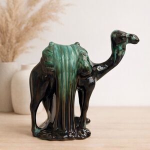 Vintage Blue Mountain Pottery Standing Camel Figurine Green Drip Glaze Canada